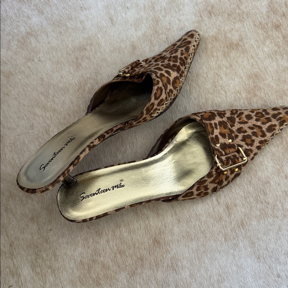 Seventeen Mile mules kitten heel leopard print design a pointed toe size 10 - Picture 8 of 10